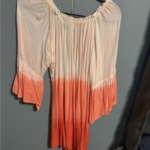 Exist Cream to Coral Dip-Dye Off-the-Shoulder Tunic